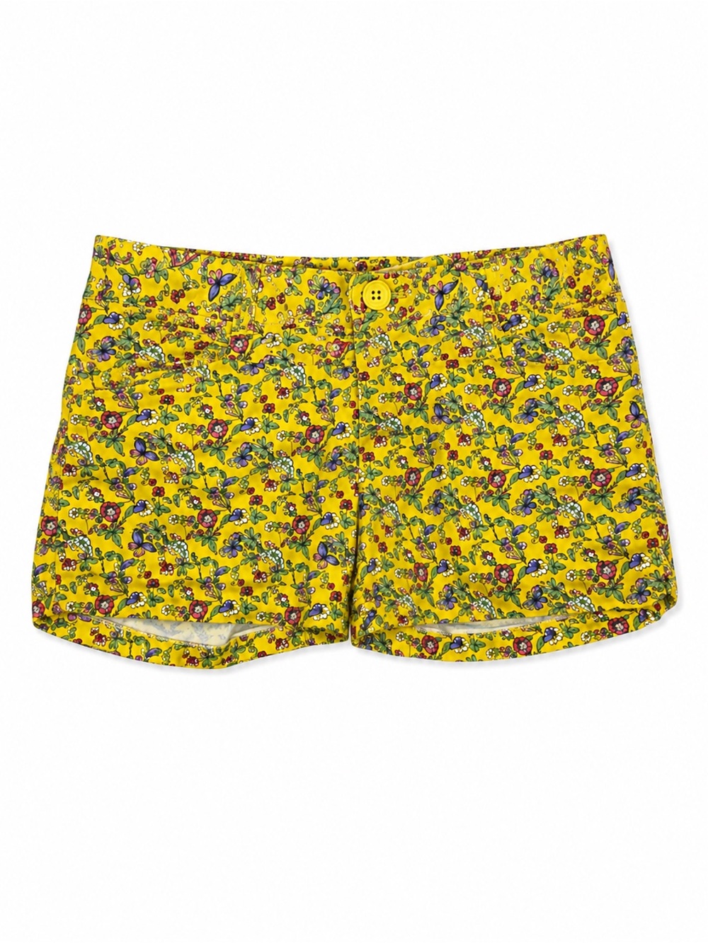 Gap Kids Girls Size 12 Yellow Floral Chino Shorts Stretch Adjustable Waist